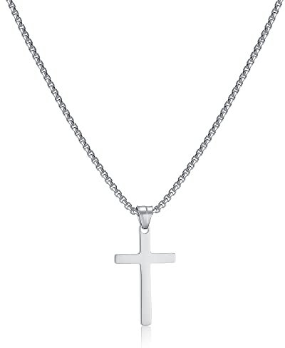 AFSTALR Plata Colgantes Cruz Hombre Cadenas Cruz Acero Inoxidable Collar Cruz Regalo para Hombre y Mujer 50cm