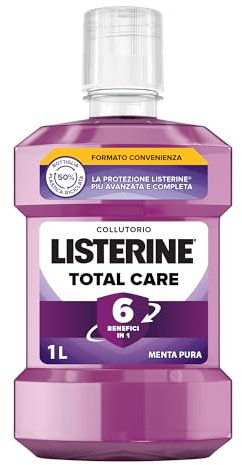 LISTERINE Total Care, Collutorio al gusto di Menta Pura, Collutorio al Fluoro con 10 benefici in 1 per una protezione completa e denti più forti, per un'igiene orale completa, 1L