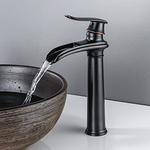 YAGJIA Rubinetto Bagno Nero Cascata, Rubinetto Lavabo Alto Retro, Rubinetti Lavabo Ottone, Rubinetto Bagno Miscelatore Singola Leva Antico ORB per Bagno