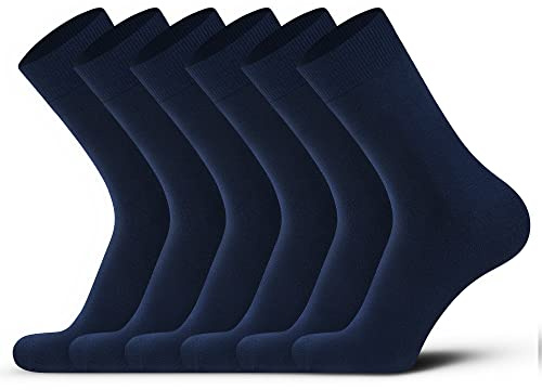 DarkCom Mens Dress Socks, Navy Blue Socks for Men, Seamless Cuff, Classic Cotton Polyester Socks, Reinforced, Cozy 6 Pairs 7-9
