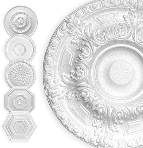 HEXIM rosace en polystyrène EPS blanc, rosace de plafond ronde & carrée, décoration intérieure pour plafond & mur, rosace en stuc décoration murale chambre à coucher (40x40 cm Palais)