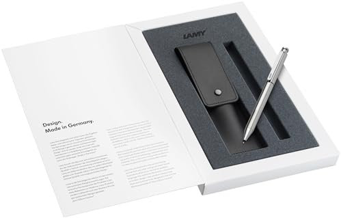 LAMY Set aus 1x st Twin Pen 645 Mehrschreibersystem Kugelschreiber und Bleistift aus Edelstahl in silber und 1x Echleder-Etui in schwarz für zwei Schreibgeräte