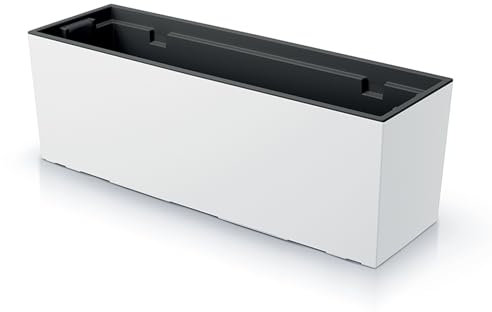 IMJ-Global Urbi - Maceta rectangular decorativa de plástico, 20 cm de altura, para interior y exterior, 58 x 18 cm, color blanco, diseño moderno, 18 litros