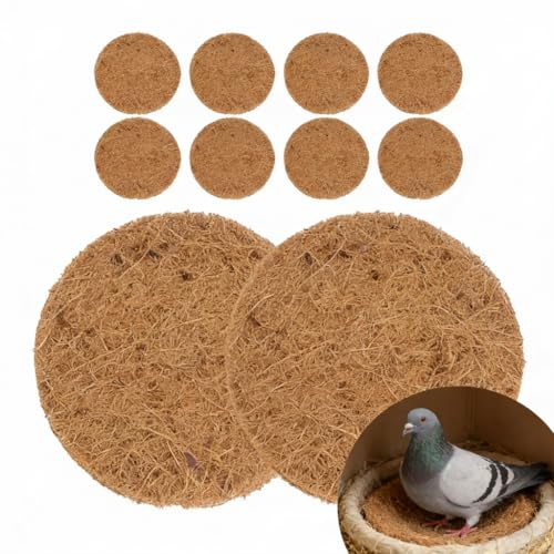 DOITOOL 10Pcs Pigeon Nest Pads - 15cm Natural Coconut Fibre Bird Nesting Mats - 0.8cm Breathable Nest Bowl Felts for Breeding - Round Mulch Disc Flowerpot Mat for Canaries, Finches & Garden Plants