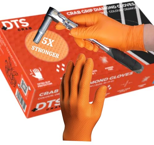 Heavy Duty Super Strong Orange Grip Nitrile Gloves PF 8 mil |Mechanical|Industrial| Engineering|Lab|Food|Cleaning|Plumbing| Gardening Box of 50 Gloves (Orange, XLarge)