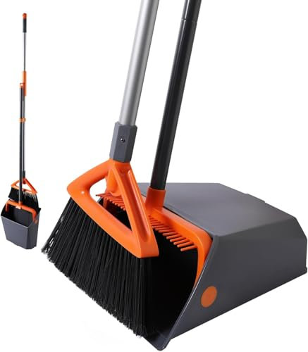 Dustpan and Brush Sets, Large-Capacity Dustpan with Comb Teeth, Tough PP Straight-Bristle Broom-48in for clearing fallen leaves and dust from courtyard walkways, gardens, streets, and school grounds