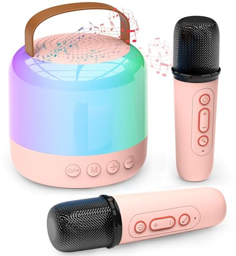 Euakee Karaoke Infantil, Karaoke 2 Micrófonos Inalambricos con Luz LED y Efectos de Sonido Variables Machine de Karaoké Bluetooth Portable Altavoz con 2 Microfono Regalo para Niñas Niños 4 a 16 Años
