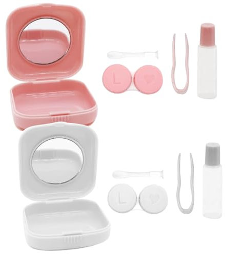 TRMFUSA Paquete de 2 recipientes para lentes de contacto, accesorios para lentes de contacto, contenedor portátil para lentes de contacto, juego de viaje con espejo para viajes diarios como viajes y