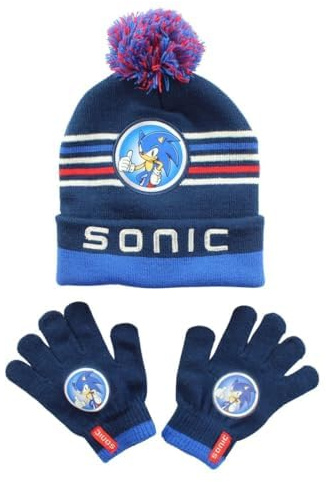 Paw Patrol Baby Jungen Beanie Mütze und Handschuhe Set Warme Kinder Wintermütze Chase Marshall Rubble Mütze Set für Kinder Gr. 52 54 (blau-sonic, 54)