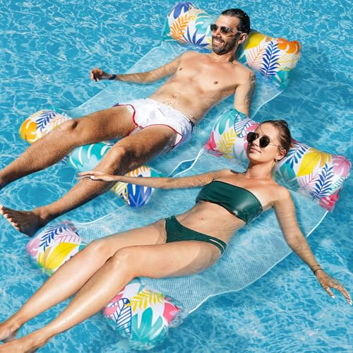 Elidepe Bouee Piscine, 2 Pièces Matelas Piscine, XL Matelas GonflablePiscine, Hamac Aquatique, Hamac Gonflable Flottant 4 en 1, Bouée de Bassin pour Adulte