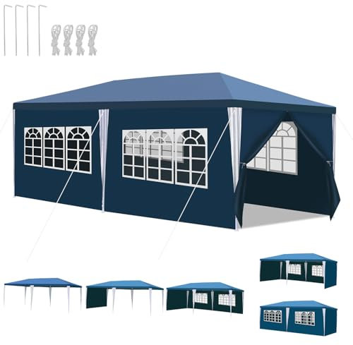 Peviasot - Carpa/Pabellón para fiestas (3 x 6 m, impermeable, estable, protección UV, con 6 paneles laterales, protección solar, para jardín, festivales, color azul)