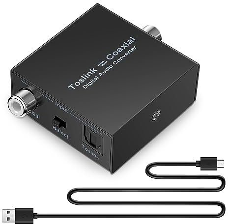 Asyduey Convertisseur Audio NuméRique Bidirectionnel Convertisseur NuméRique Coaxial vers Optique Toslink Optique SPDIF Toslink vers Coaxial