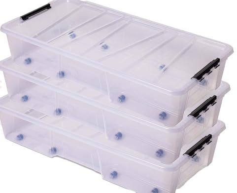 Ondis24 Unterbettbox Jolly mit Deckel und Rollen, Rollbox 35 L, Spielzeugkiste, Kiste stapelbar, Aufbewahrungsbox transparent (3)
