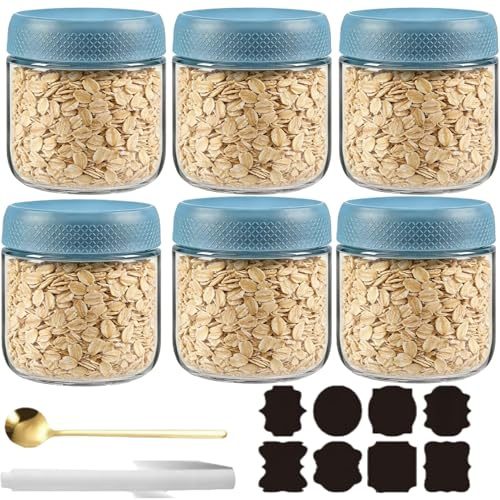 CNKHDZ 4 st blå 300 ml övernattning havregryn måltid prep sallad mat müsli mellanmål behållare pudding yoghurt förvaring förseglad burk (6 blå, 300 ml)