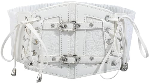 CABODYALS Ceinture Corset Blanche à Lacets en Similicuir Large et Élastique Style Vintage Médiéval avec Boucle en Alliage Idéale pour Les Chemises et Les Vêtements. Accessoires