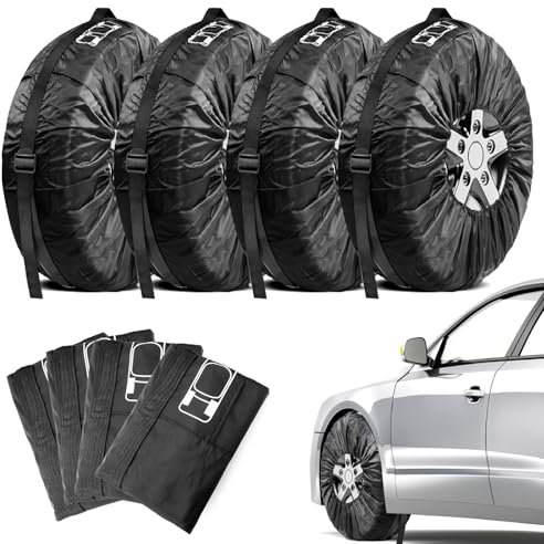 VAIAV Copri Pneumatici Auto, 4 Pezzi 18-22 Pollici Copri Gomme Auto da Garage, Copriruote Auto, Copri Ruota di Scorta con Manico