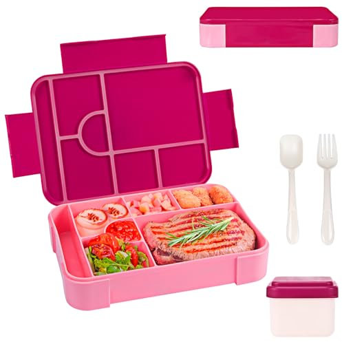 Zyluniy Fiambrera Infantil Lunch Box 1300ML, Bento Box Fiambrera Infantil con Compartimentos y Cubiertos, Loncheras Hermetico Fiambreras para Adultos Niños Escuela Oficina Trabajo Picnic, Rosa