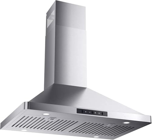 EVERKITCH Wall Mount 30inch Range Hood with 900CFM, Dual Fans, 3-speed Gesture Sensing & Touch Control, Ducted and Ductless Stainless Steel Kitchen Vent Hood with Permanent Baffle Filters