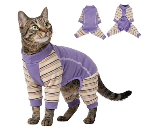 Kattbody efter OP S, OP-kropp katt kastration, läckageskydd och sårskydd katt, fyrbeniga katter onesie, anti-hår, minskar pälsförlust, mjuk, andningsaktiv och elastisk lila