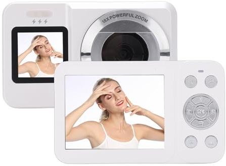 Annadue Cámara Digital 4K para Fotografía, Cámara de Vlogs de 64 MP para Principiantes y Adolescentes, Zoom de 18x, Enfoque Automático AF, Estabilización, Pantalla Dual, Linterna (White)