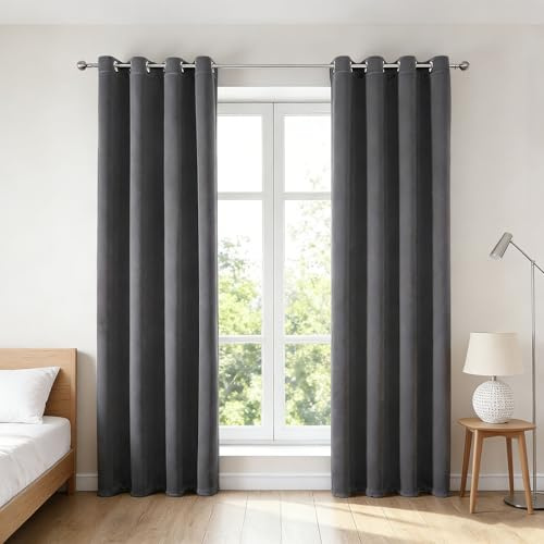 HOKXUAN Cortinas Blackout Termicas Aislantes 55 x 215 cm Pesada Antiviento Aislante Fuerte y Suave Anticalor UV Blackout Termicas Aislantes Opacas Cortinas para Salon, Gris Oscuro