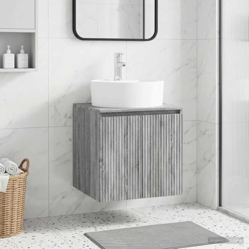 sephironlbb Lavabo mural gris sonoma avec lavabo en céramique 49,5 x 44,5 x 65 cm Armoire de salle de bain avec espace de rangement et portes battantes pour salle de bain Montage mural