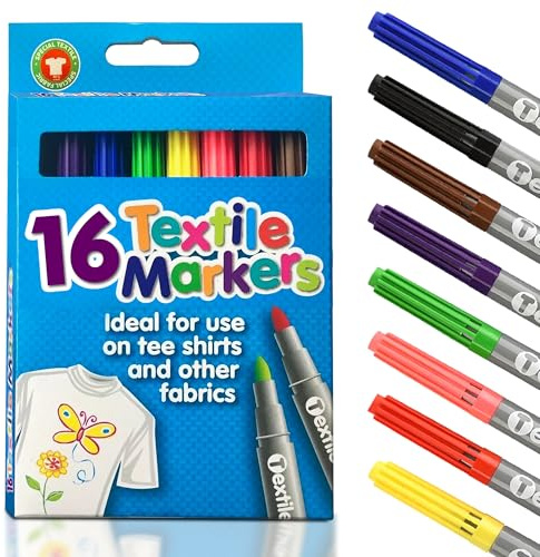 G4GADGET Pack Of 16 Quality Colored Fabric Markers T Shirt Pens Fabric Pens Marker Pen Textile Markers 4.8mm bullet tips (16)