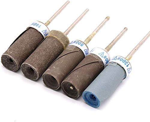Chiloskit 5pcs Sanding Drums Sleeves Kit, Sandpaper Bar Stick Abrasive Grinding Head Rolls Woodworking Polishing Bit 1/8 Shank fit Rotary Accessories (3000-10000 Grit(5PICS))