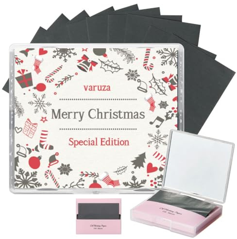 [200 Counts + Mirror Case] Christmas Wreath Bamboo Charcoal Oil Blotting Paper for Oily Skin – Refillable Mirror Case & Extra Sheets | Instant Oil Control & Shine-Free Finish