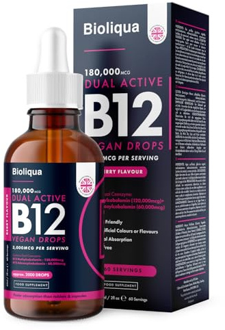 Vitamin B12 Liquid Drops - Vegan - High Strength 3000mcg - 2 Month Supply - 60 Servings - 18,000mcg per 60ml Dropper Bottle - Sublingual & Dual Action for Fast Absorption - Made in The UK by Balance