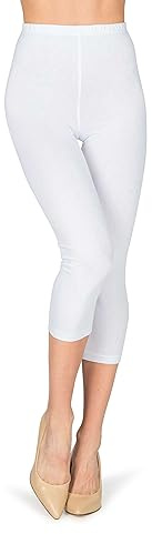 looksy Capri - Leggings da Donna, Lunghezza 3/4, Pantaloni da Allenamento, in Cotone, Taglie Forti, Bianco XXL