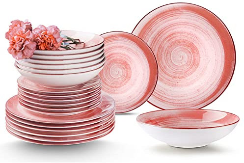 konsimo Geschirr Set Kombi 6 Personen – LINARI Teller Set Modern 18 Teilig – Tafelservice - Service & Geschirrsets - Kombiservice 6 Personen - Service Set für Familie - Geschirr Bunt – Essgeschirr
