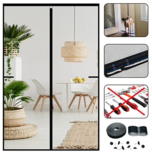 CHIYUNS Screen Door Mesh Magnetic Closure 32 x 82 inch, Self Closing Fiberglass Mosquito Net with Magnet for Doors, Heavy Duty Bug Fly Screens Curtain for Doorway, Keep Bugs Out, Pet Friendly