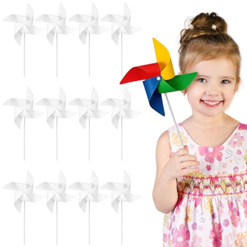 Angoily Diy Paper Windmill Craft Kit 24 Pack Blank Coloring Windmills for Kids Drawing Graffiti Educational Toys Indoor Outdoor Play Arts and Crafts Activity