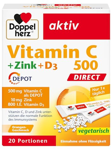 Doppelherz Vitamin C 500 + Zink + D3 - Mit Vitamin C, Zink und Vitamin D als Beitrag für die normale Funktion des Immunsystems - 20 Portionen