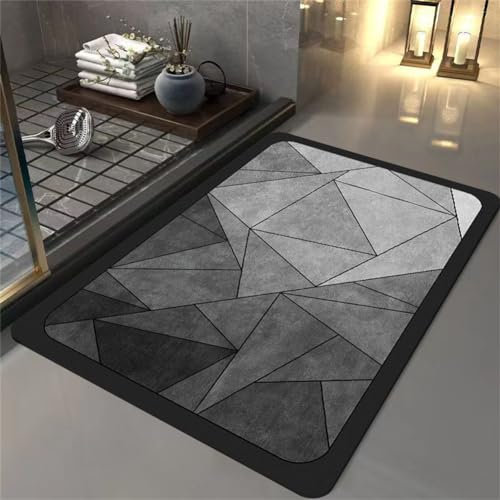 Fooyho Badematte Rutschfester Badezimmerteppich Groß Absorbierender Badteppich 70x140cm Schnelltrocknende Badematte Stein Bath Mat, Saugfähig Badvorleger rutschfest Waschbar Duschvorleger Gray