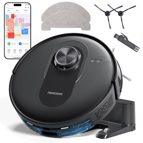 Proscenic Q8 Robot Vacuum Cleaner with Mop, Ultra Strong 6000Pa Robotic Vacuum with Lidar Navigation, 5 Real-Time Mapping, WiFi/Alexa/APP Remote Control Robot Hoover for Floor Carpet Pet Hair