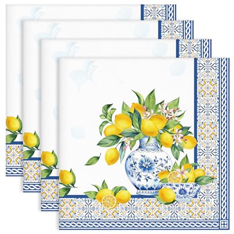 Arquiel Servilletas De Limón Tela De Cocina, Servilletas De 4 De Tela 100% Algodón Suaves Cómodas Lavables Reutilizables Servilletas De Mesa para Cenas Familiares, Cócteles, Bodas