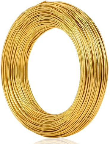 Tenbrachian Basteldraht 1mm x 60m, Draht Zum Basteln, Aluminium Schmuckdraht, Aluminiumdraht Basteldraht Golddraht zum Basteln, Weicher Bindedraht für DIY Skulpturen Schmuckherstellung(Gold)