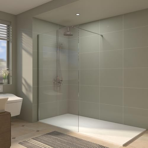 Aquariss 1400mm Chrome Walkin Shower Screen 8mm Safety Clear Shower Glass Door Panel Reversible Easy Clean Wetroom Shower Enclosure Cubicle