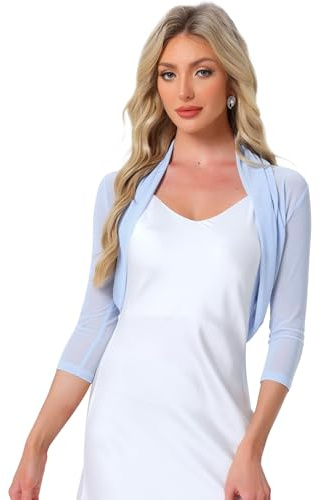 Allegra K Mesh Sheer Cardigan for Women 3/4 Sleeve Cropped Bolero Shrug | Open Front, Ruched Back, Shawls and Wraps for Evening Dresses, Sheer Bolero 2026