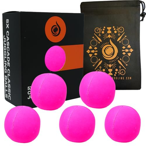 5 x Pro 115g Cascade Neon Classic Thud Juggling Balls & Bag - Set of 5 Juggling Balls (Pink)