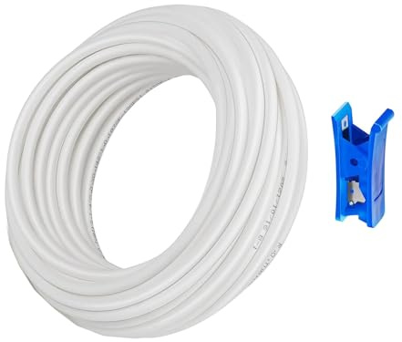 HUAZIZ Manguera para frigorífico, 50 m, color blanco, para frigorífico, filtro de agua, acuario, tubo de entrada de agua de 1/4 (6,35 mm) con cortador de manguera