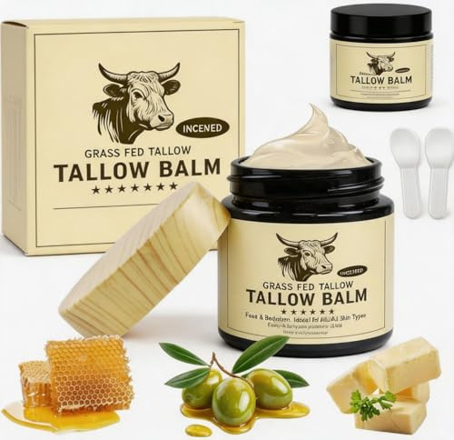 agctrler 2 x 120 g Beef Tallow Balm för ansikte och kropp, Beef Tallow Cream med 2 borstar, 100 % ekologisk Beef Tallow, nöttalg & honungsbalsam, kroppskrämer, fuktkräm, snabbt absorberande