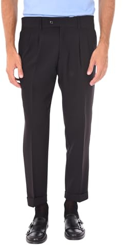 Ciabalù Pantaloni Uomo Eleganti Capri Invernali Vita Alta Made in Italy Pantalone con Pinces Risvoltino alla Caviglia (IT, Numero, 54, Regular, Regular, Nero)