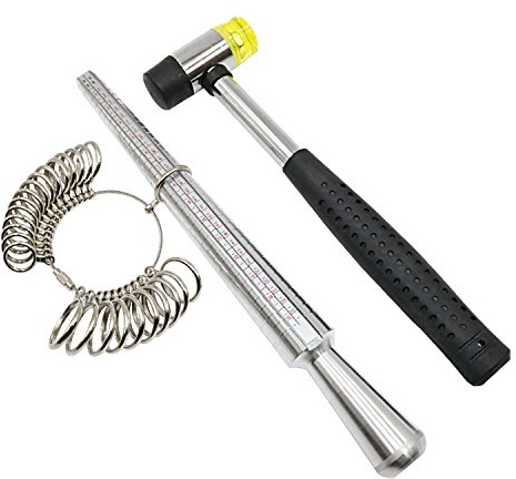 NIUPIKA Ring Mandrel Metal Ring Gauge Set con mazo de goma Herramienta de medición de anillo de martillo Tamaño del Reino Unido A-Z Herramientas para hacer joyas