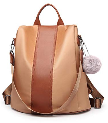 Miss Lulu Damen Rucksack Wasserdichte Nylon Schultaschen Anti-Diebstahl Tagesrucksack Schultertaschen für Unterwegs (Braun)