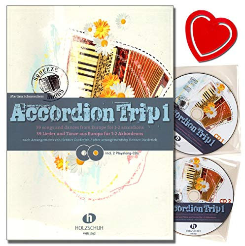 Accordion Trip Band 1 39 Lieder und Tänze aus Europa für 1-2 Akkordeons - Akkordeon Noten mit 2 CDs und bunter herzförmiger Notenklammer