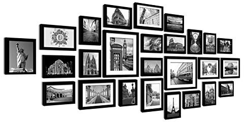 Multi Picture Photo Frames Wall Set 26 PCS 164cm x 74cm Home Deco Collage (Black)