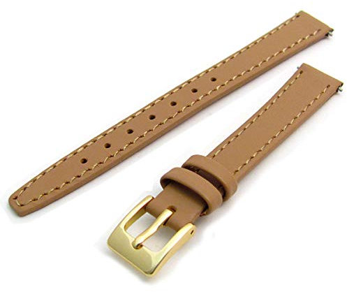 WatchWatchWatch Smooth Stitched Ladies' Leather Watch Strap 8mm Taupe Gold Buckle C088